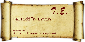 Tallián Ervin névjegykártya