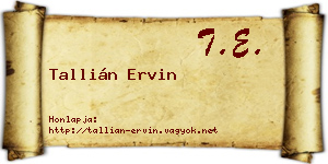 Tallián Ervin névjegykártya